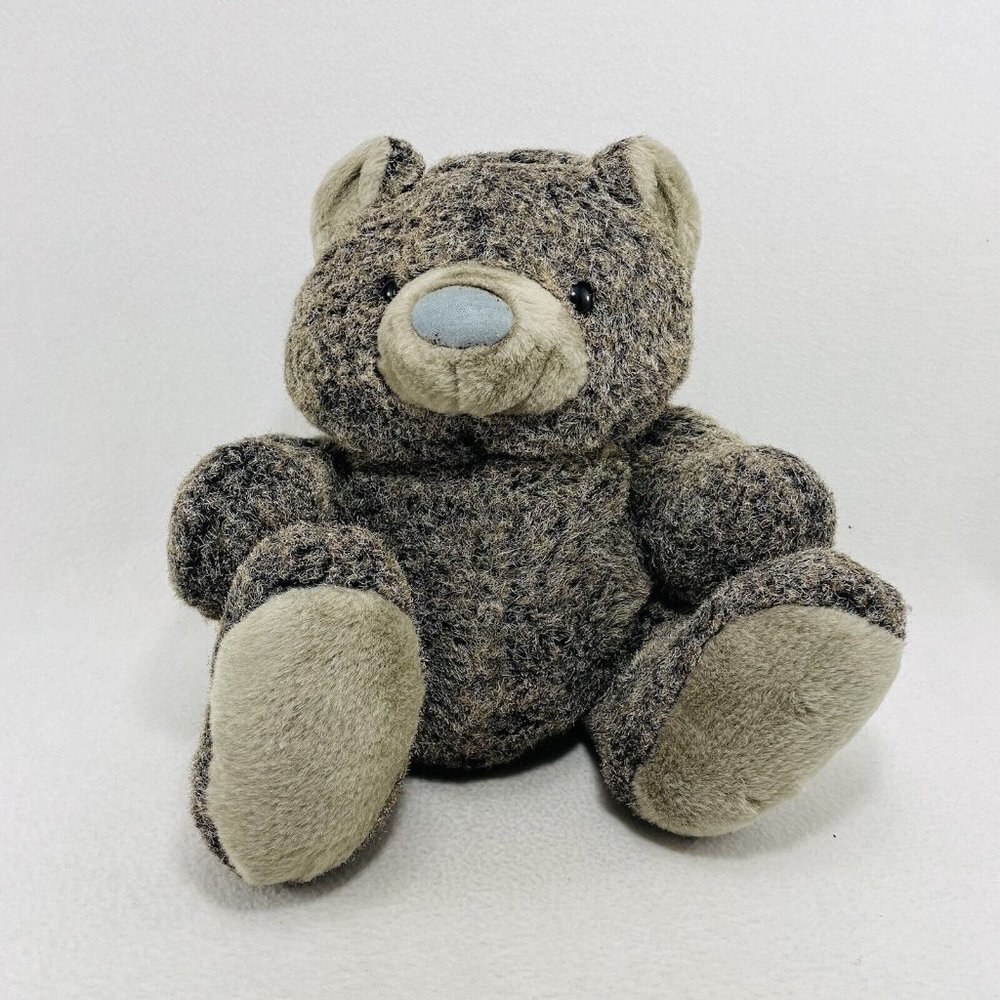 Vintage Golden Bear Plush 13” Gray Felt Fuzzy Doll Toy Blue Nose Korea Seoul